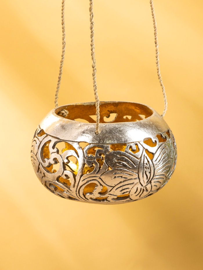 Подсвечник подвесной из кокоса, 10-12 см, серебристый
