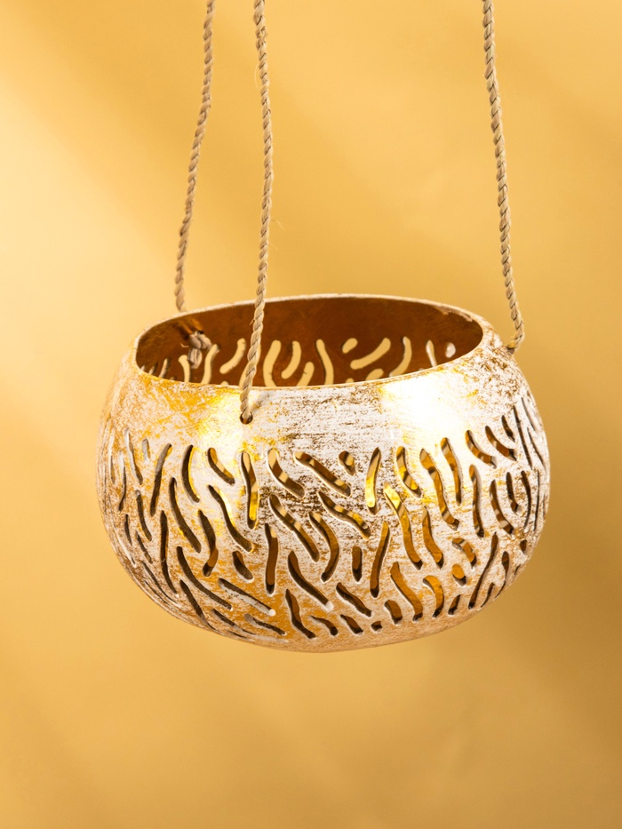 Подсвечник подвесной из кокоса, 9-12 см, золотисто-белый