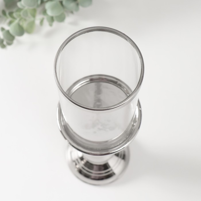 Подсвечник на 1 свечу «Лира», керамика, стекло, d=8 см, серебро, 9.3×9.3×34 см