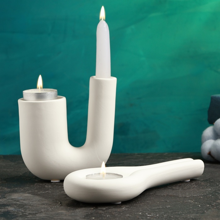 Набор подсвечников TAKE IT EASY «Кьелл и Луи», белый, 2 шт., 5×11 см; 18×2 см