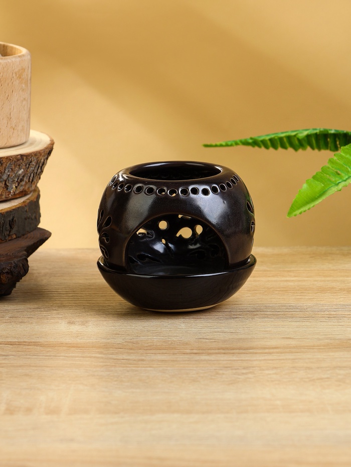 Подсвечник «Магнолия», 10×10×9 см, керамика, тёмно-коричневый