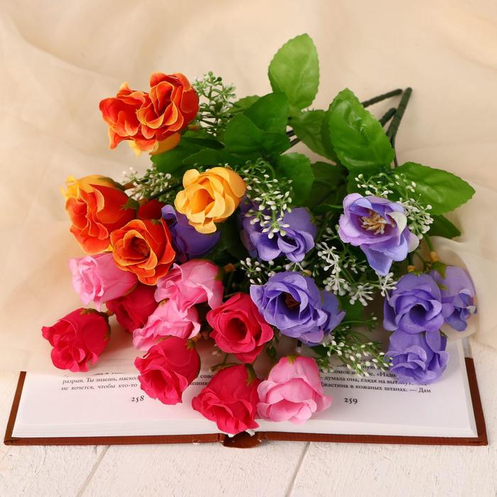 Букет искусственный «Розочки с белыми цветочками», h=30 см, d=3 см, МИКС