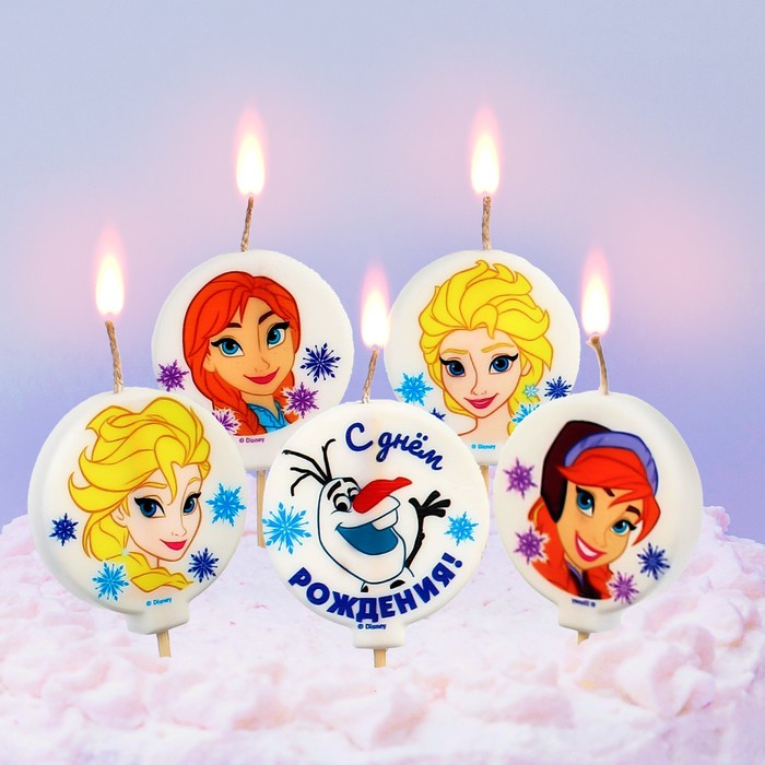 Свеча для торта «С Днем Рождения!», 5 штук, Холодное сердце