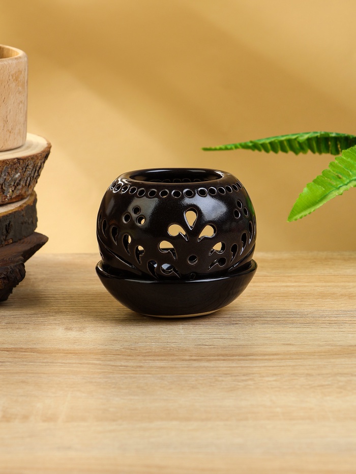 Подсвечник «Магнолия», 10×10×9 см, керамика, тёмно-коричневый