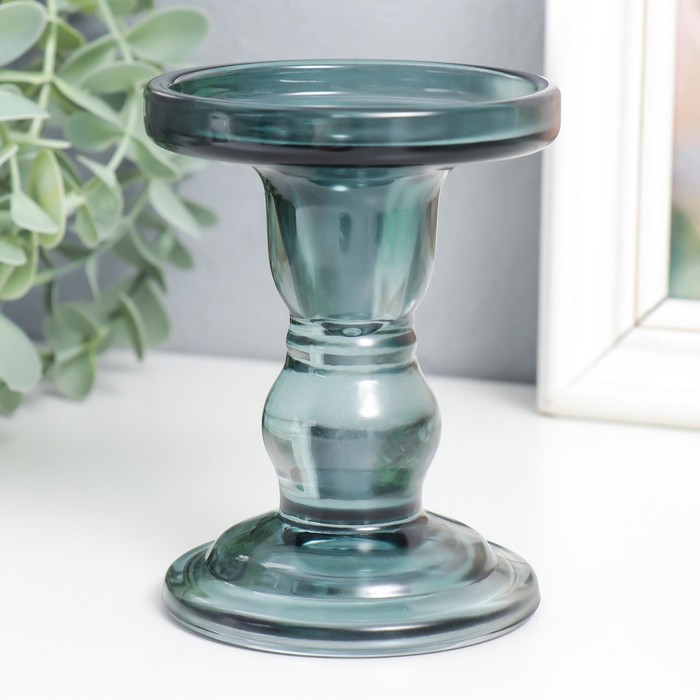 Стеклянный подсвечник на 1 свечу «Подиум», двухсторонний: d=2 см и 7 см, дымка, 8.5×8.5×11 см