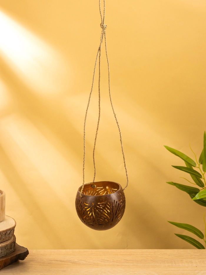 Подсвечник подвесной из кокоса, 9-12 см, коричневый