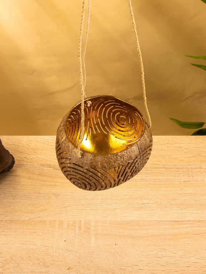 Подсвечник подвесной из кокоса, 13-17 см, коричневый