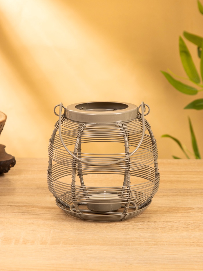 Подсвечник фонарь, 14.5×14.5×13.5 см, для свечи 4 см, металл, серый