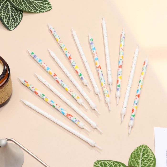 Свечи для торта «Сердца», 12 шт., белые