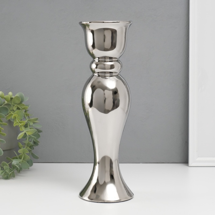 Подсвечник на 1 свечу «Вуаль», d=1.5 см, серебро, 9.8×9.8×30.5 см