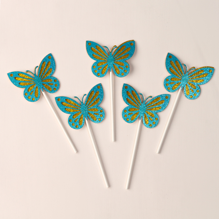 Топпер для торта «Бабочки», набор 5 шт., синий