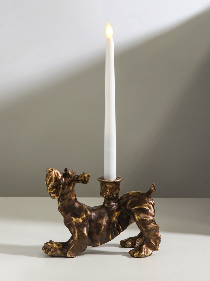Подсвечник на 1 свечу «Шарж. Терьер», полистоун, под бронзу, 20×10×14.5 см