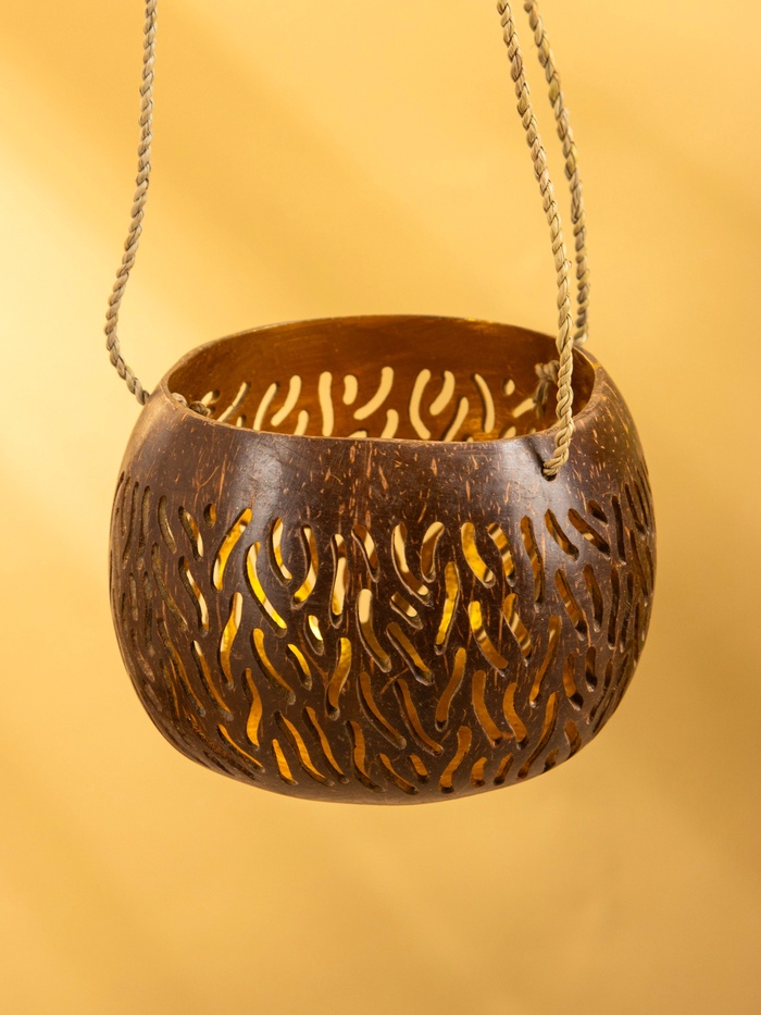 Подсвечник подвесной из кокоса, 9-12 см, коричневый