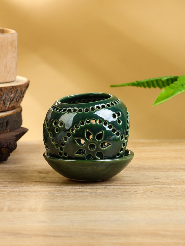 Подсвечник «Магнолия», 10×10×9 см, керамика, зелёный