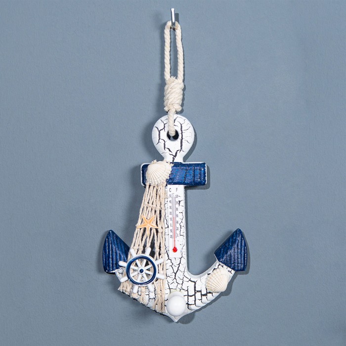 Декор настенный, панно «Якорь», с термометром, 22×12 см