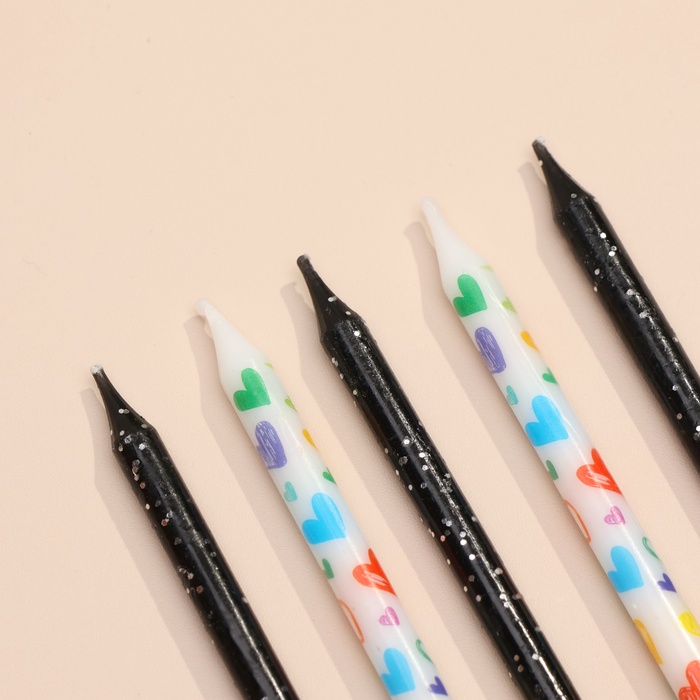 Свечи для торта «Сердца», 12 шт., черные и белые