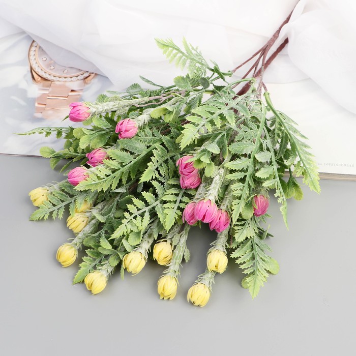 Букет искусственный «Ранункулюс мини с папоротником», 2×30 см, МИКС