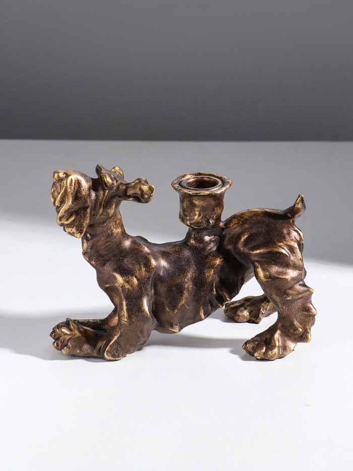 Подсвечник на 1 свечу «Шарж. Терьер», полистоун, под бронзу, 20×10×14.5 см