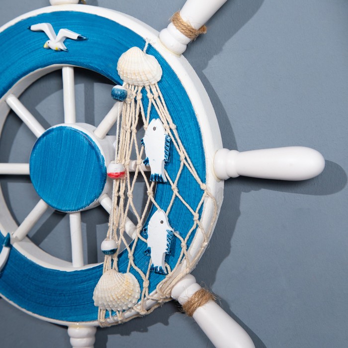 Декор настенный, панно «Штурвал», голубой, 33 см