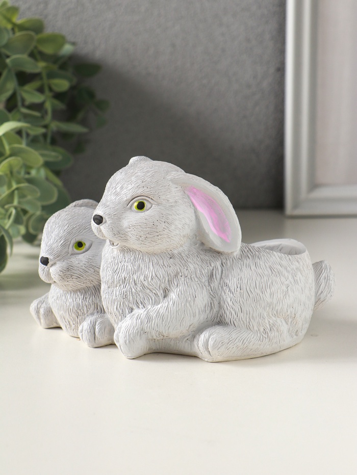 Подставка для мелочей «Кролики» 8×13×10 см, серый, гипс