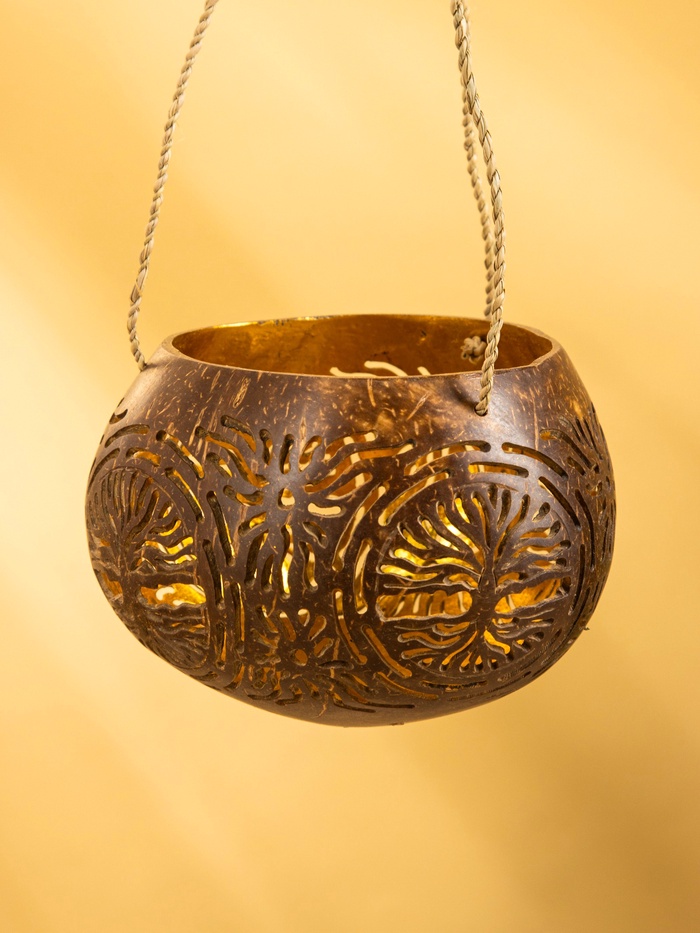 Подсвечник подвесной из кокоса, 9-12 см, коричневый