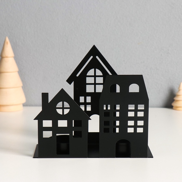 Металлический подсвечник на 2 свечи «Домики», d=4 см, 14.5×6×13 см