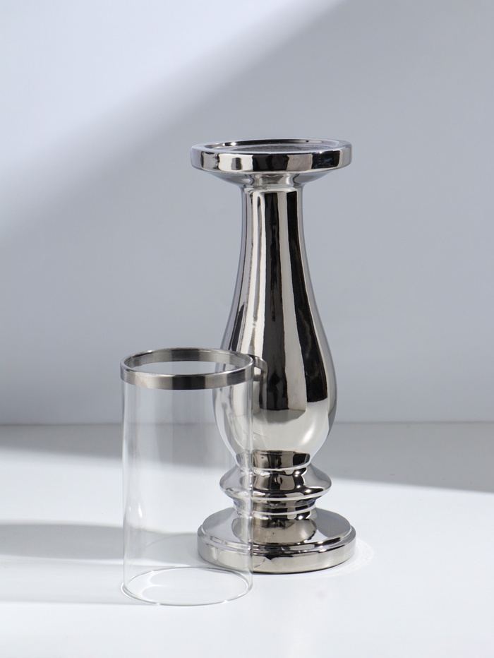 Подсвечник на 1 свечу «Аванти», керамика, стекло, d=8 см, серебро, 10×10×40.5 см