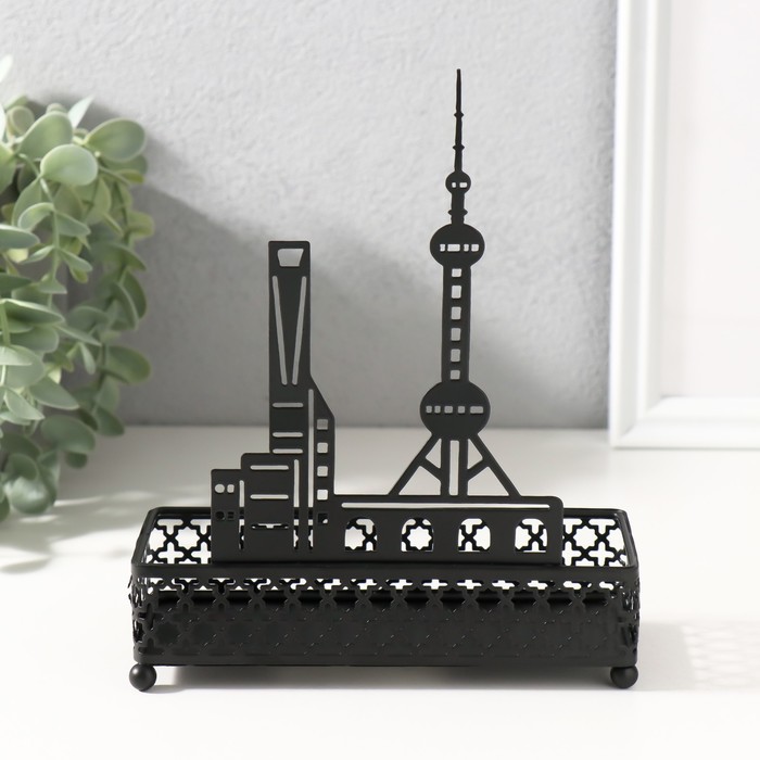 Подставка для мелочей металл «Город», чёрный, 6.3×14.5×18.5 см