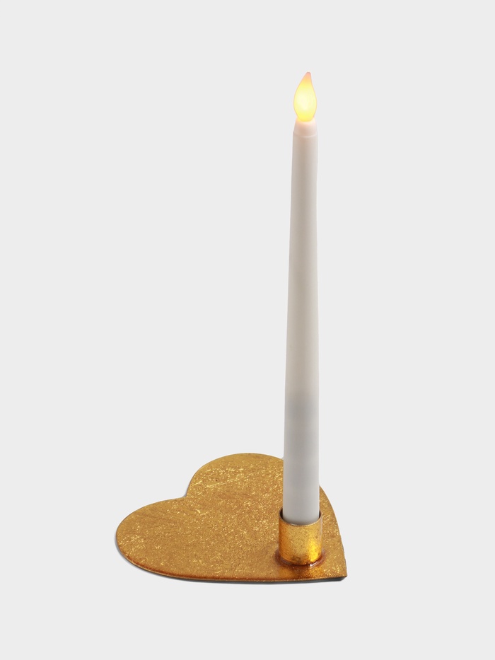 Подсвечник на 1 свечу в форме сердца Love is, 12.5×12.5×3 см, золотой