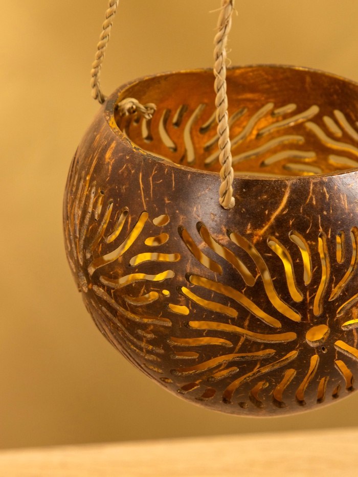 Подсвечник подвесной из кокоса, 9-12 см, коричневый