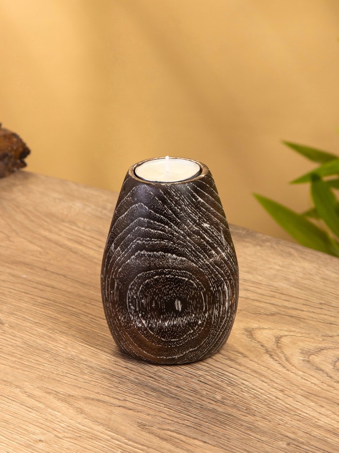 Подсвечник, d=4 см, 8×8×11 см, дерево джати, тёмно-коричневый