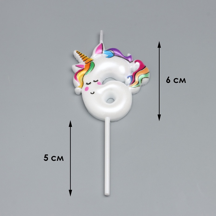 Свеча в торт «Единорог», цифра 6, 6 см