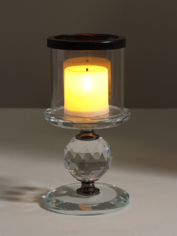 Стеклянный подсвечник на 1 свечу «Кристалл шар», чёрные вставки, 14×7×7 см