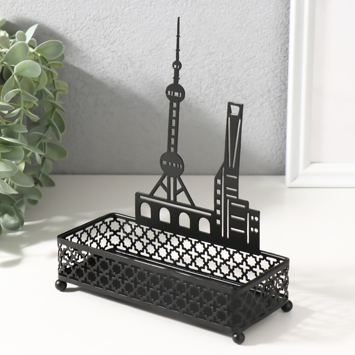 Подставка для мелочей металл «Город», чёрный, 6.3×14.5×18.5 см