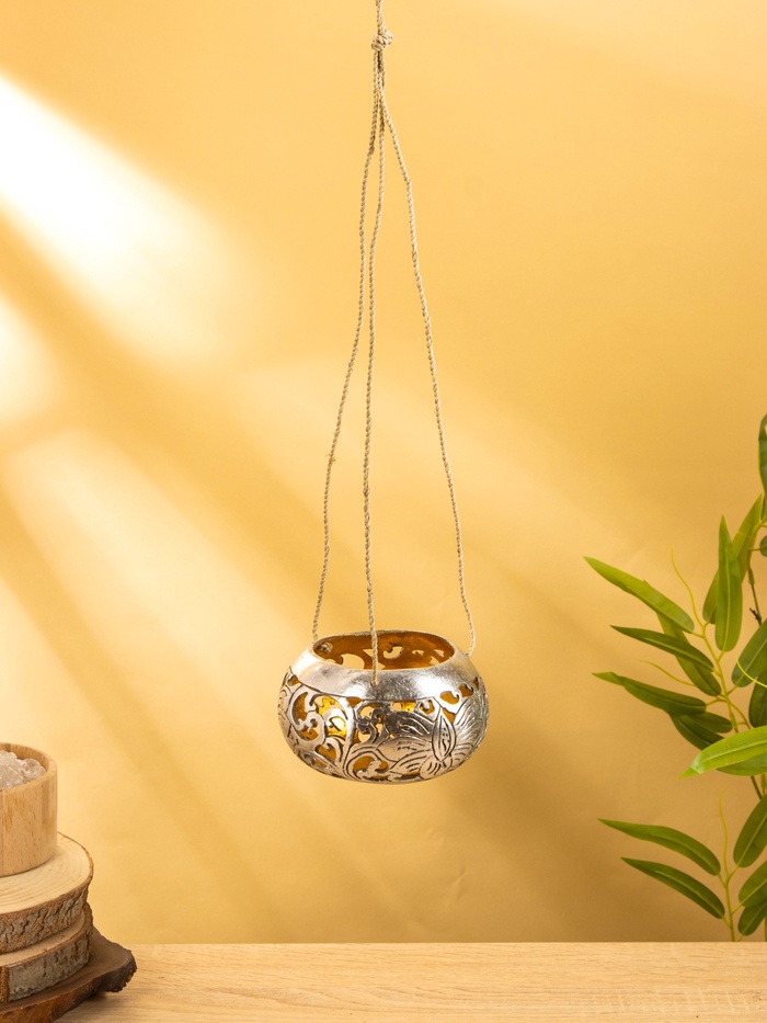 Подсвечник подвесной из кокоса, 10-12 см, серебристый