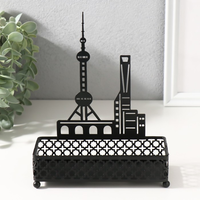 Подставка для мелочей металл «Город», чёрный, 6.3×14.5×18.5 см