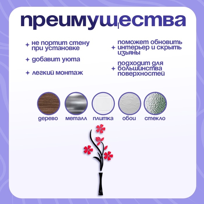 Наклейка интерьерная TAKE IT EASY «Цветы», декор на стену, панно 150×58 см