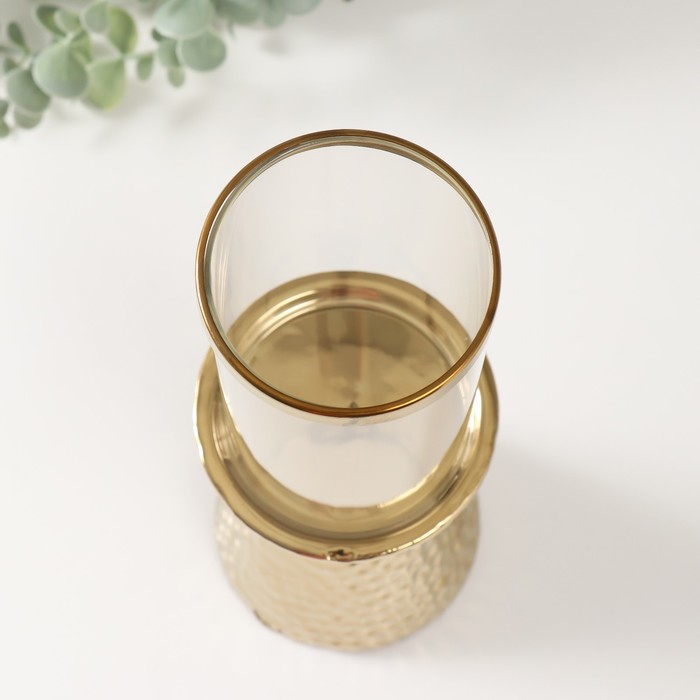 Подсвечник на 1 свечу «Ибис», керамика, стекло, d=7.5 см, золото, 10.5×10.5×29.5 см