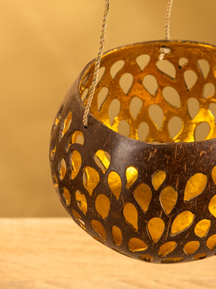 Подсвечник подвесной из кокоса, 12-14 см, коричневый