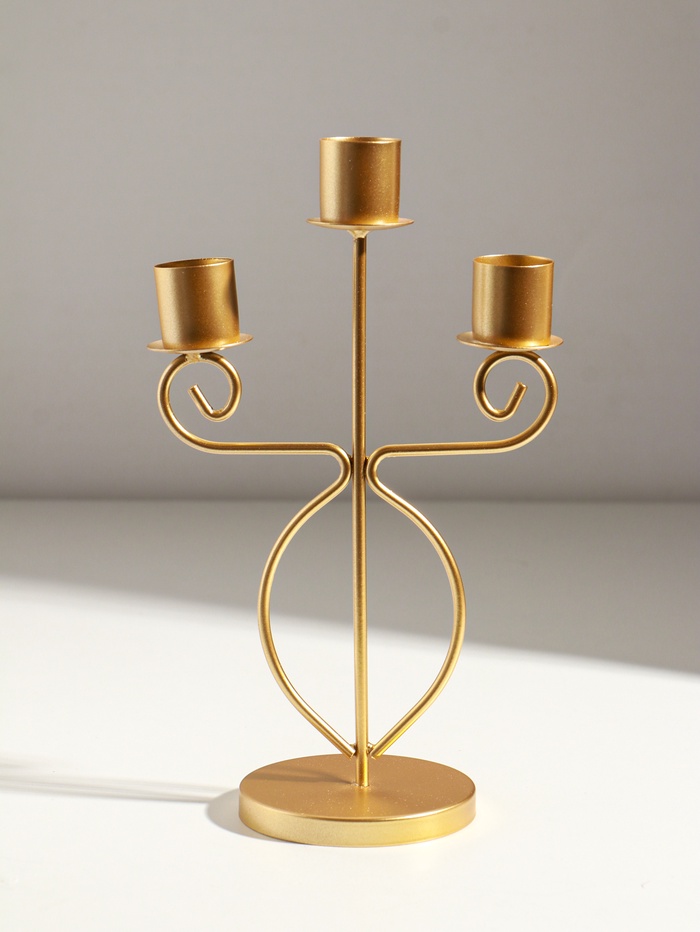 Подсвечник на 3 свечи «Канделябр», d=2.5 см, металл под золото, 14.5×8×24 см