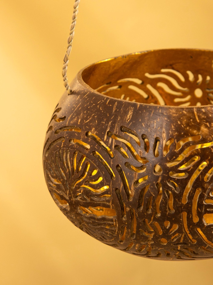 Подсвечник подвесной из кокоса, 9-12 см, коричневый