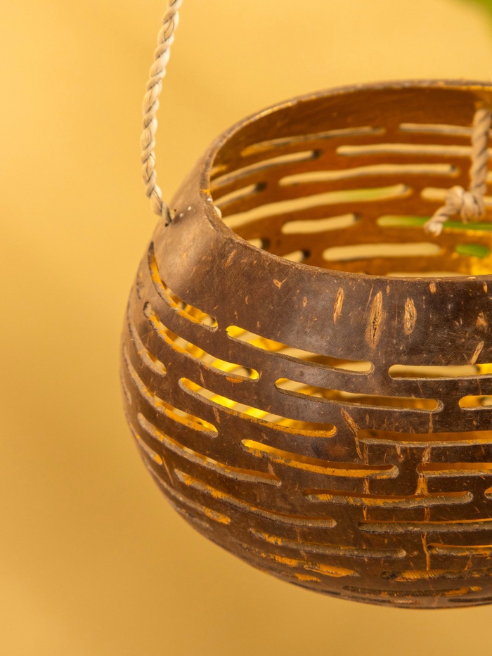 Подсвечник подвесной из кокоса, 8-12 см, коричневый