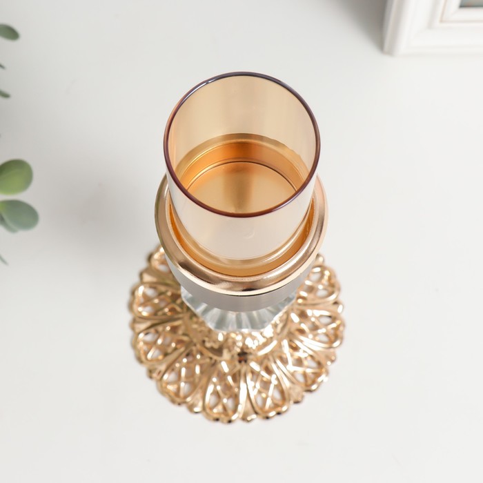 Подсвечник на 1 свечу «Кристалл. Ажурная подставка», под золото, чёрный, 24×10×10 см