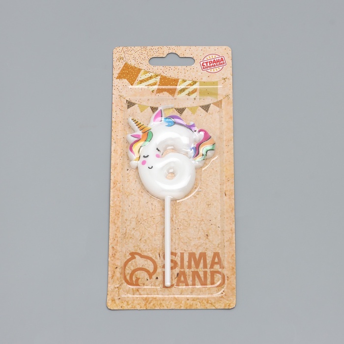 Свеча в торт «Единорог», цифра 6, 6 см