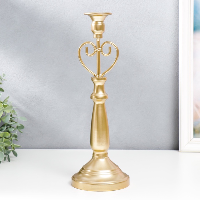 Подсвечник на 1 свечу «Сердце», металл, золотой, 34×11.5×11.5 см