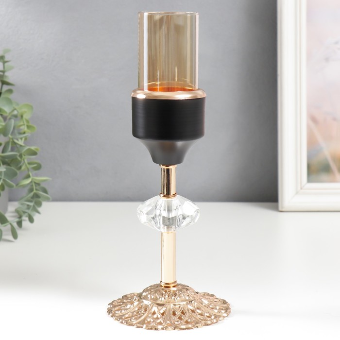 Подсвечник на 1 свечу «Кристалл. Ажурная подставка», под золото, чёрный, 24×10×10 см