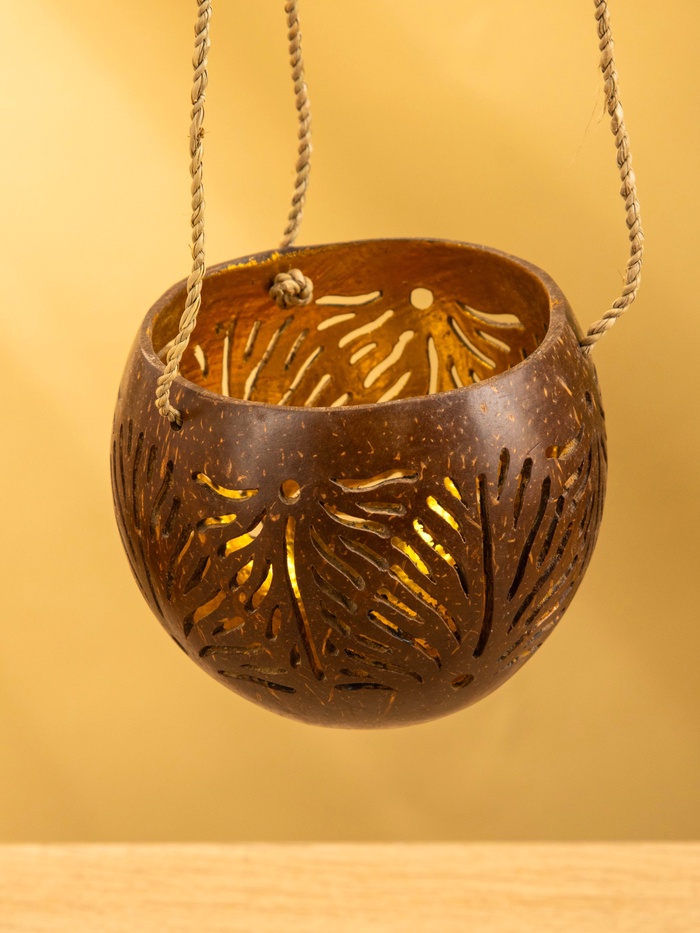 Подсвечник подвесной из кокоса, 9-12 см, коричневый