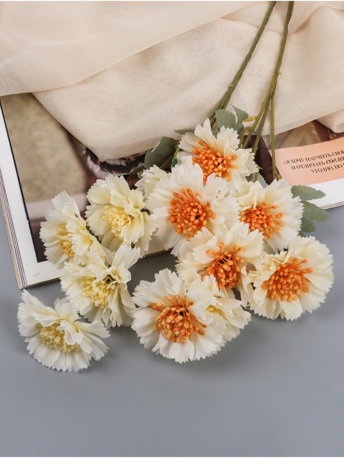 Цветы искусственные «Гвоздика каспар галант», 58×7 см, белые