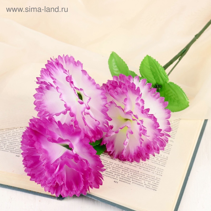 Цветы искусственные «Гвоздика трио», 11×58 см, бело-сиреневые