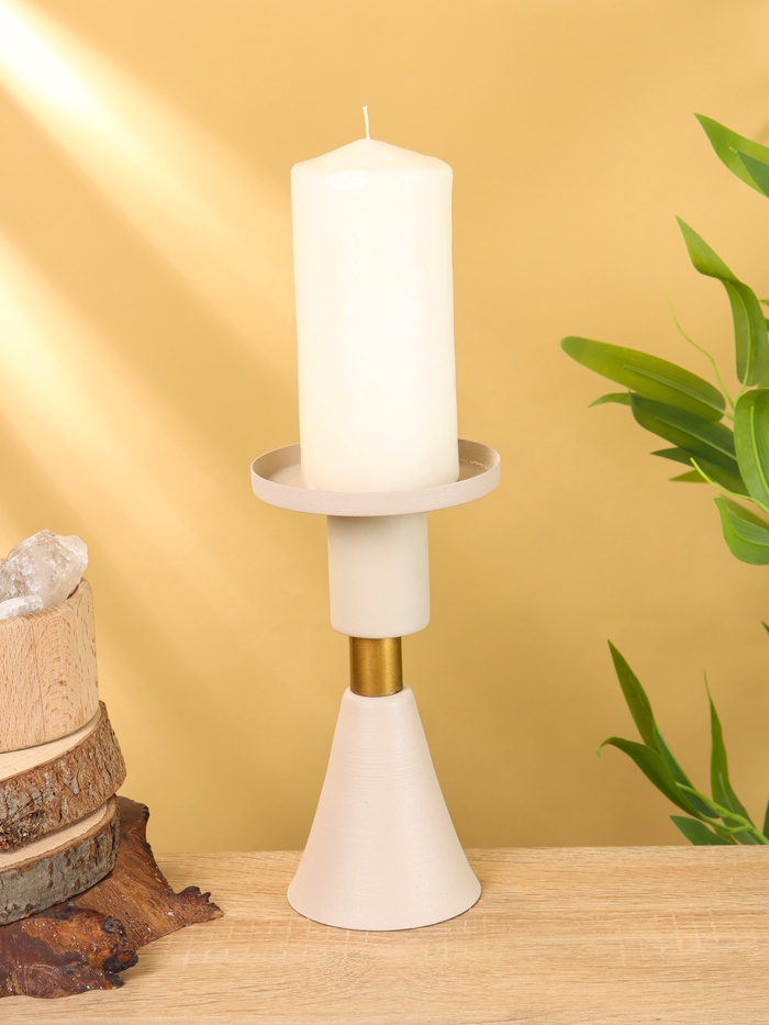 Подсвечник на 1 свечу текстурный «Бежевый», 10.5×10.5×19.5 см